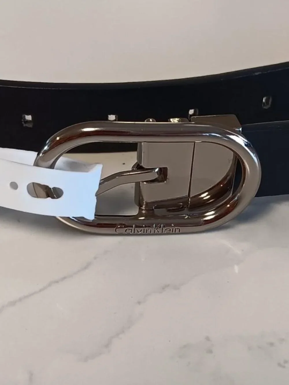 CALVIN KLEIN Womens Belt Reversible Black White Silver Buckle Size M NEW